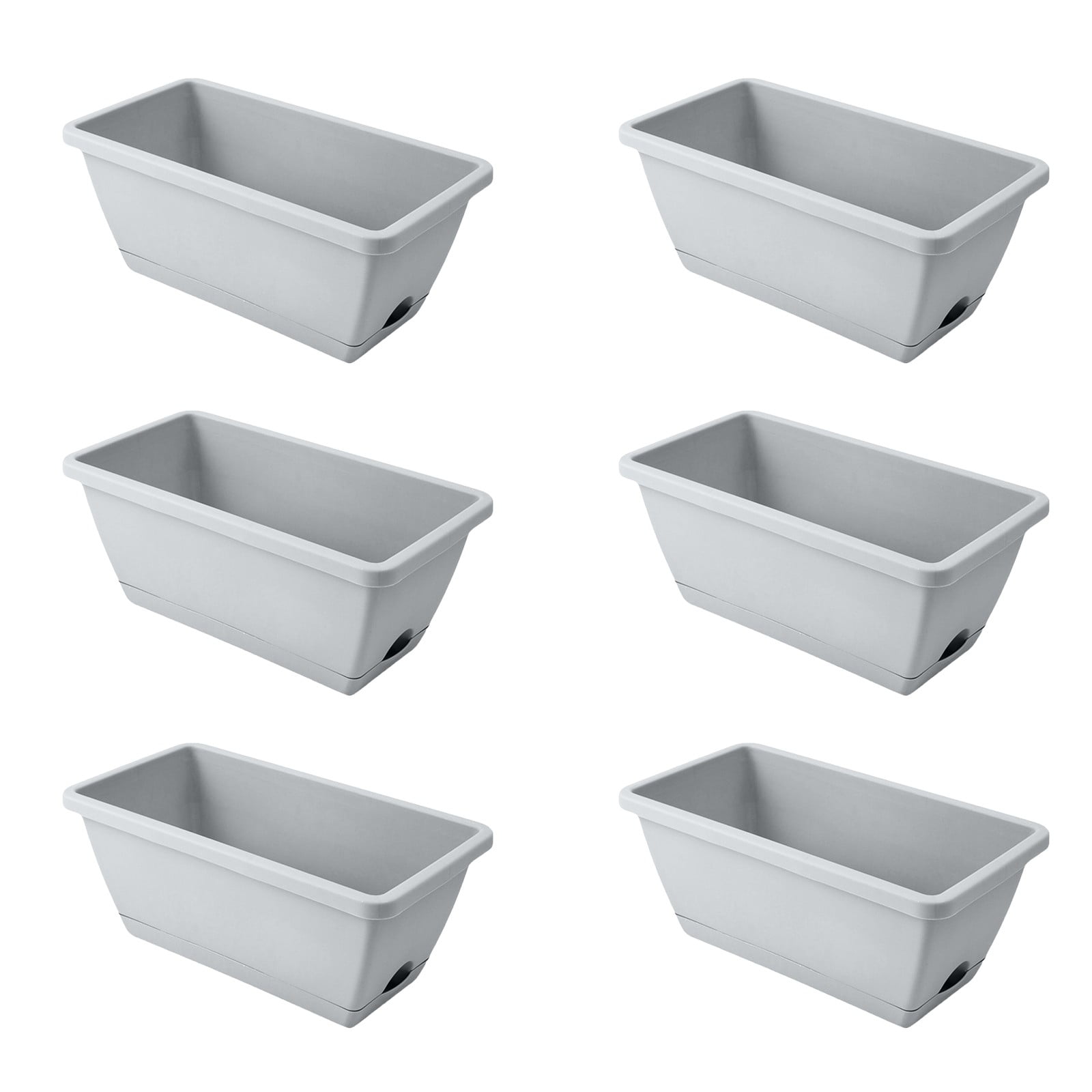 PLJFXXM Window Box Planter, 6 Pack Plastic Vegetable Flower Planters Boxes 14 Inches Rectangular Flower Pots with Saucers for Indoor Outdoor Garden, Patio, Home Decor (Grey)