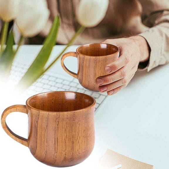 PLJFXXM Wooden Tea Cup with Handle Water Coffee Mug Zen Style Teacup 4 ounce 120ml, Pack of 1