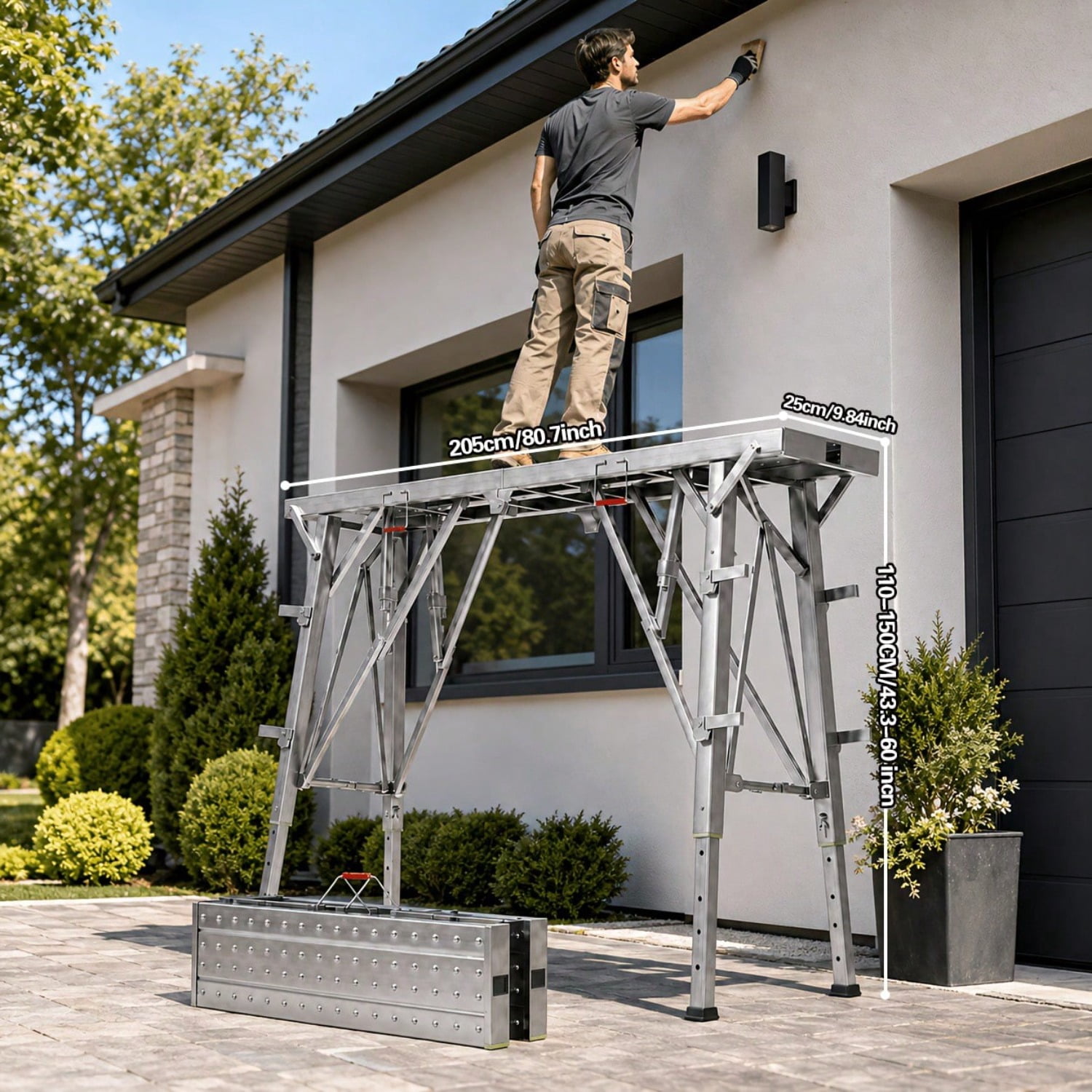 PLKJ Silver Heavy-Duty Telescoping Work Platform Stool, Adjustable ...