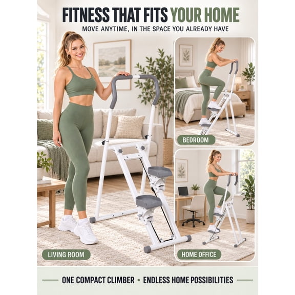 PLKJ White Home Folding Stepper Foldable Stair Stepper Machine With Adjustable Handlebar, Compact Home Workout Equipment, Vertical Climber Exercise Equipment For Indoor Fitness