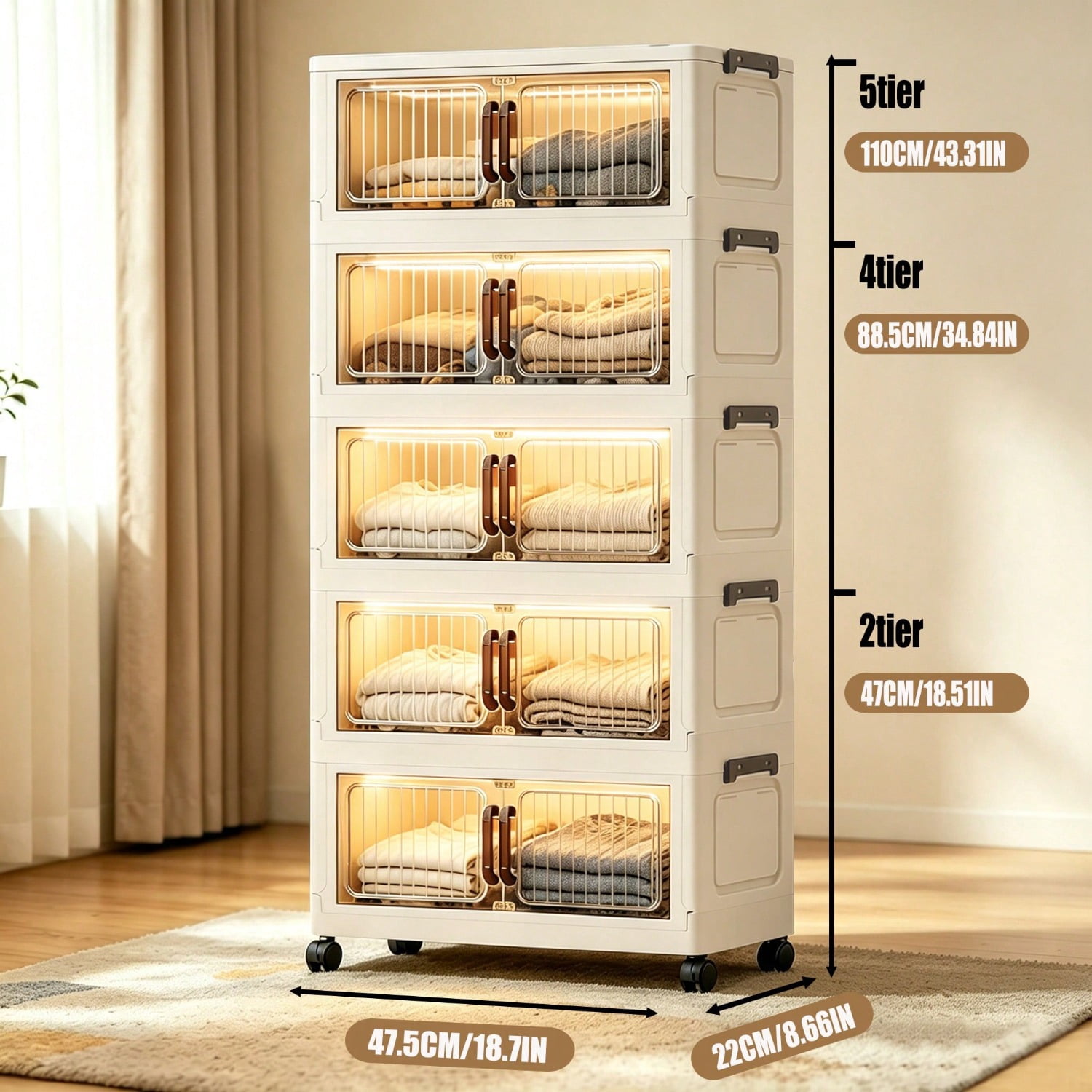 PLKJ White Space Saving Stackable Storage Cabinet, 2/4/5-Tier Foldable ...