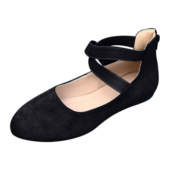 PLLFRLRT Ballet Flats Shoes For Women With Strap Comfortable Criss-Cross Elastic Ankle Straps Flats Shoes Round Toe Slip on Dress Flat Shoes(Black,8.5)