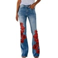 thumbnail image 1 of PLLFRLRT Bell Bottom Jeans for Women Floral Sunflower Denim Pants Stretchy Trendy Flared Leg Jeans Mid Waist Bootcut Jeans(Red,XL), 1 of 4