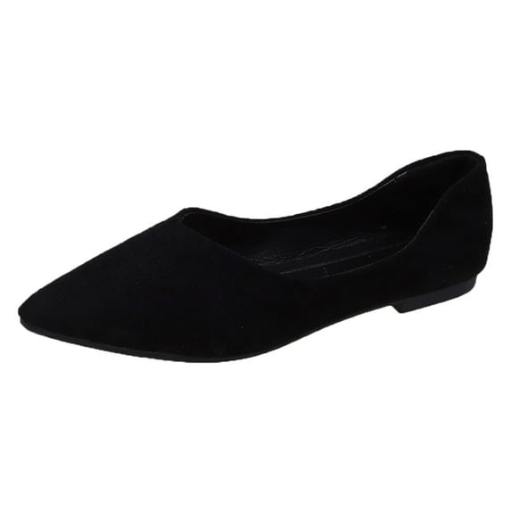 PLLFRLRT Black Flats for Women Comfort Pointed Toe Ballet Flats Shoes Classic Flats Comfortable Dressy Suede Slip on Walking Shoes(Black,9)