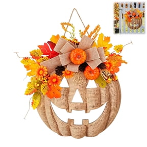 PLLFRLRT Burlap Pumpkin Wreath Farmhouse Front Door Decorations Halloween Wreaths for Porch Home Decor