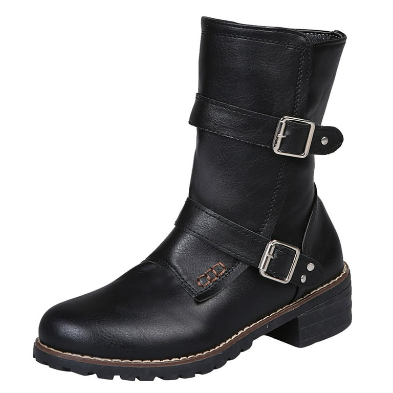 PLLFRLRT Combat Boots for Women Black Motorcycle Boots Casual