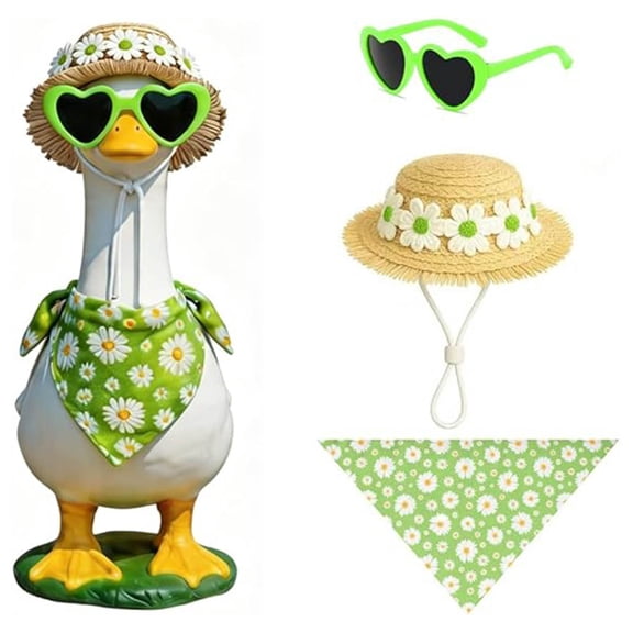 PLLFRLRT Garden Porch Goose Outfits for 23 inch Porch Goose Statue 3Pcs Set Cute Clothes Straw Hat & Heart Sunglasses