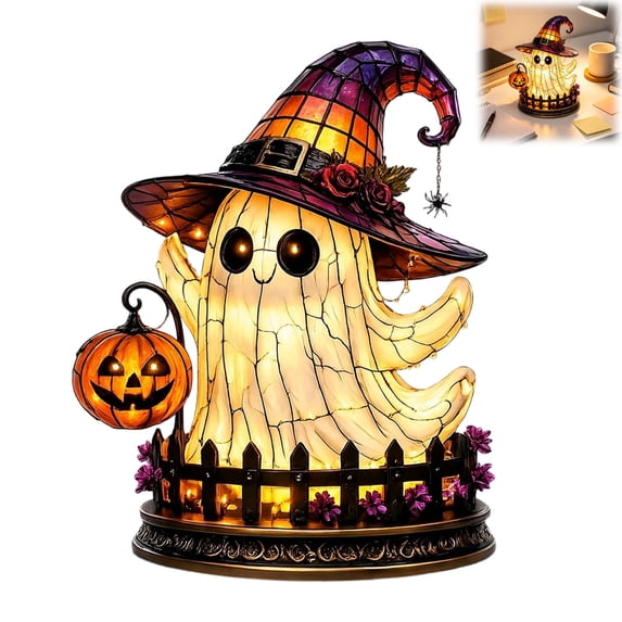 PLLFRLRT Gothic Ghost Witch Hat Night Light Vintage Halloween Decorations Indoor Ghost Decors Bookshelf Shelf Ornaments