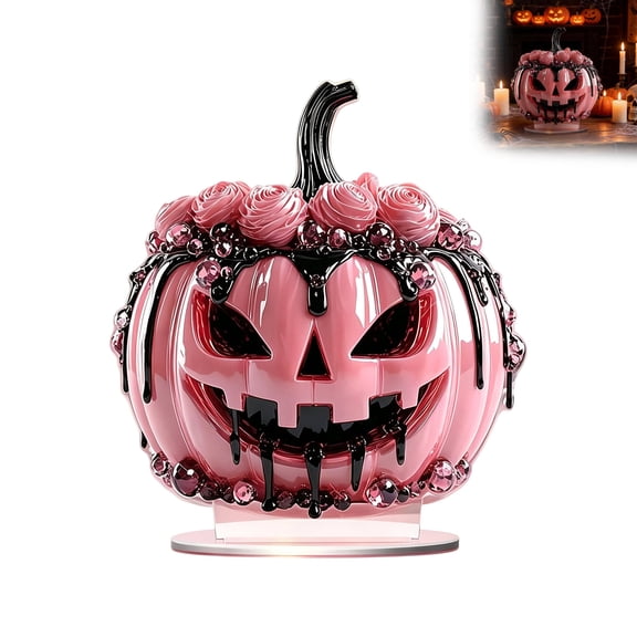 PLLFRLRT Gothic Pumpkin Acrylic Table Sign 2D Printed Halloween Decorations Desktop Decor Ornament with Stable Base