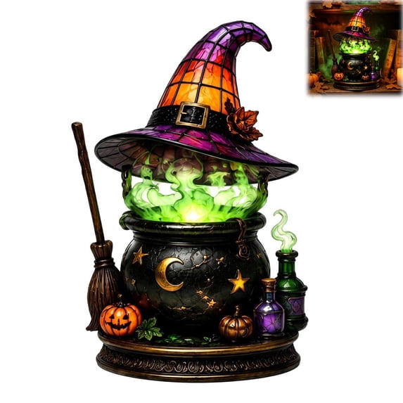 ZIZOCWA Halloween Witch Cauldron Lamps Vintage Gothic Witch Decors Halloween Indoor Home Desktop Decorative Ornament