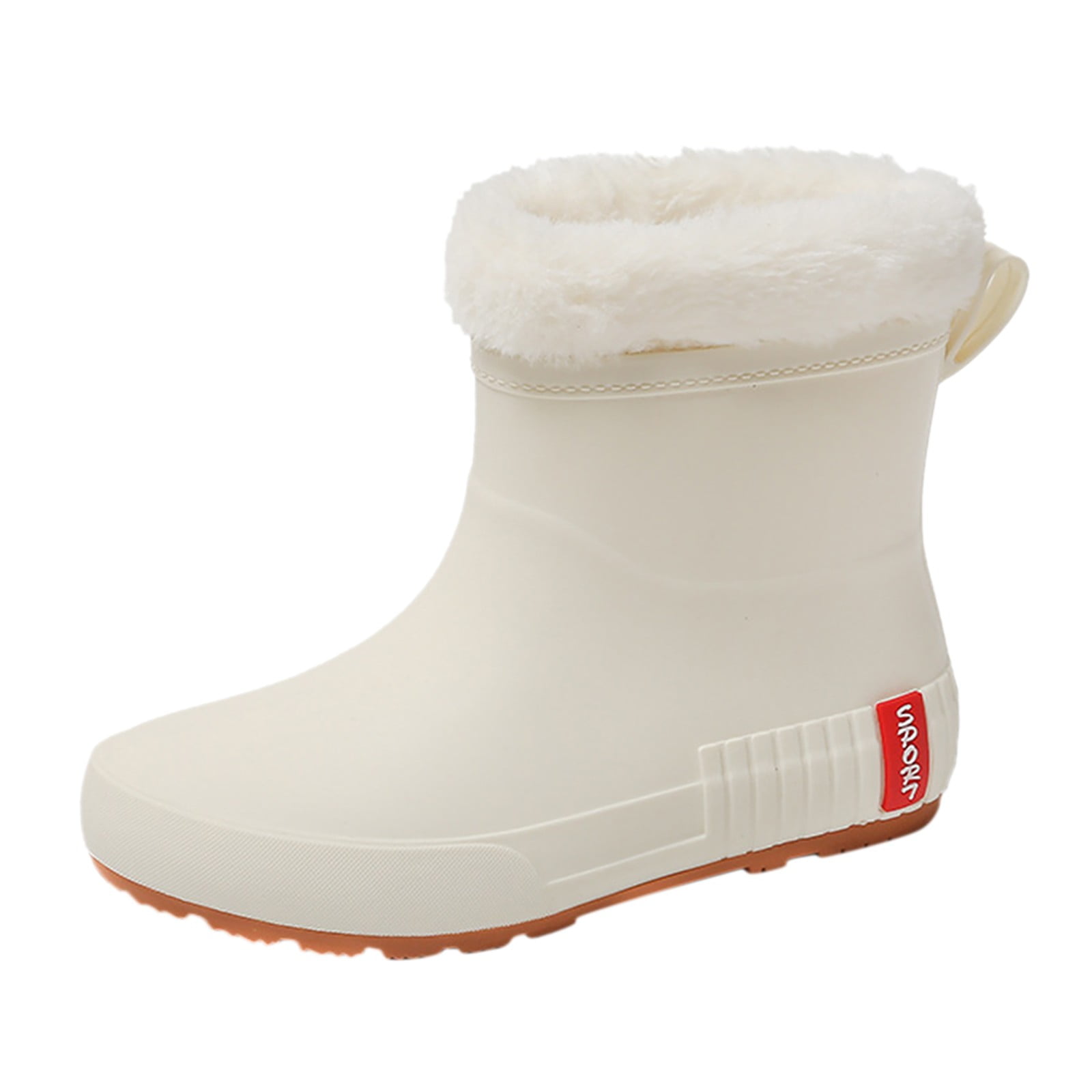 PLLFRLRT Rainboots Boots Women Ankle Rubber Fleec Warm Ankle Boots Non Slip Short Rain Boots Waterproof Ankle Garden Rainboot Tall Rubber Rain Boots,White,8