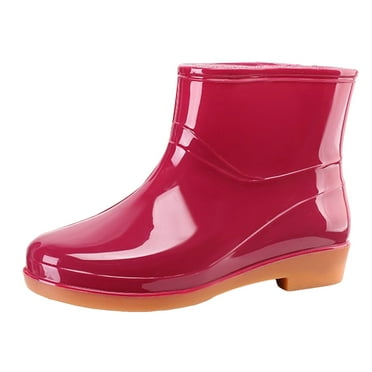 PLLFRLRT Waterproof Mid Rain Boot Short Rain Boots For Women Rubber Boots Rain Shoes Slip On Garden Boots Short Rain Boots,Red,8.5