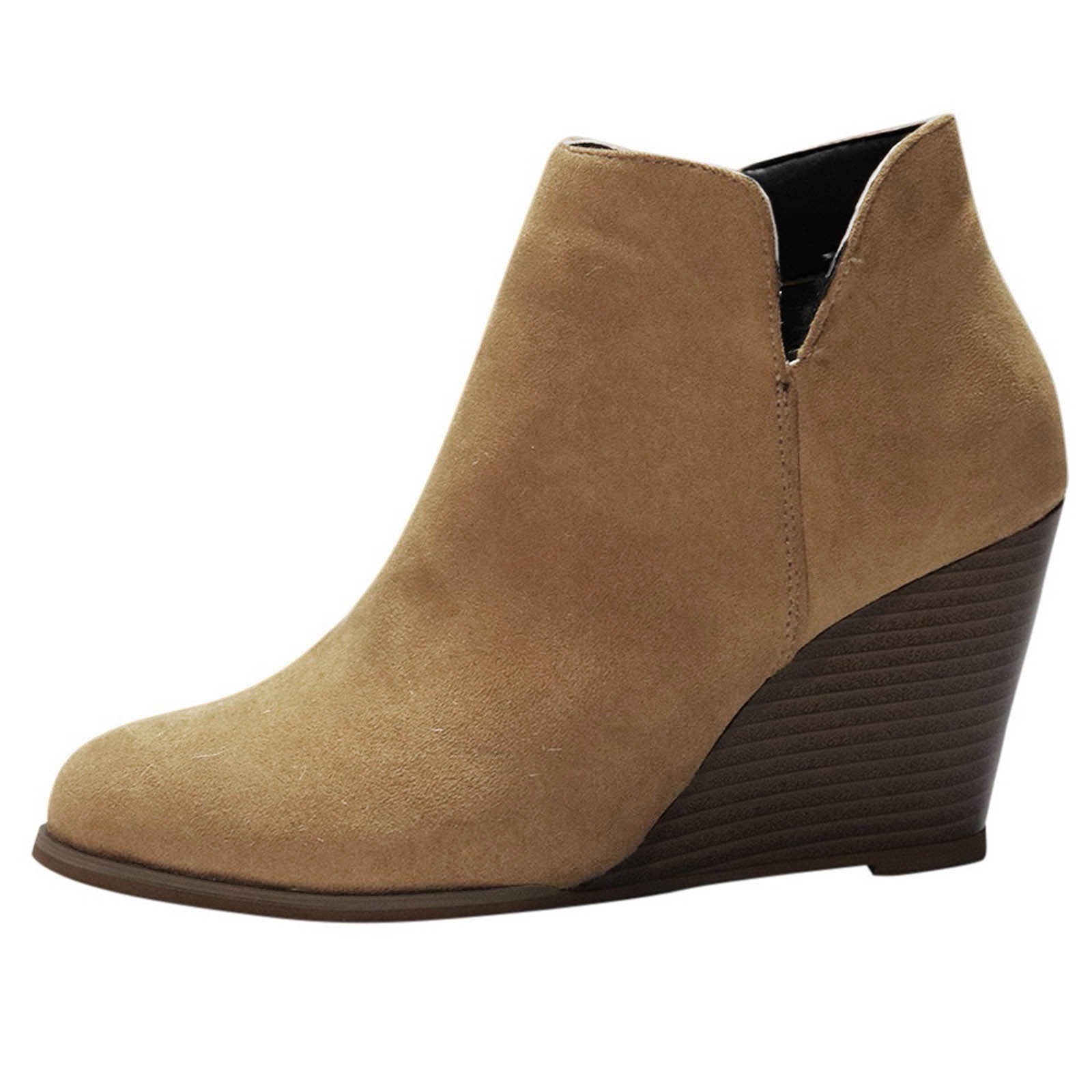 Vepose Women's Suede Ankle Boots - Camel Brown Booties With Inner & Outer Zippers, Size 7