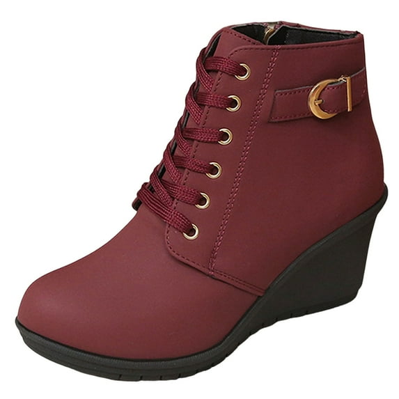 PLLFRLRT Wedge Booties for Women with Heel Black Suede Platform Wedge Booties Lace Up Ankle Boots Low Wedge Heel Ankle Booties(Red,7.5)
