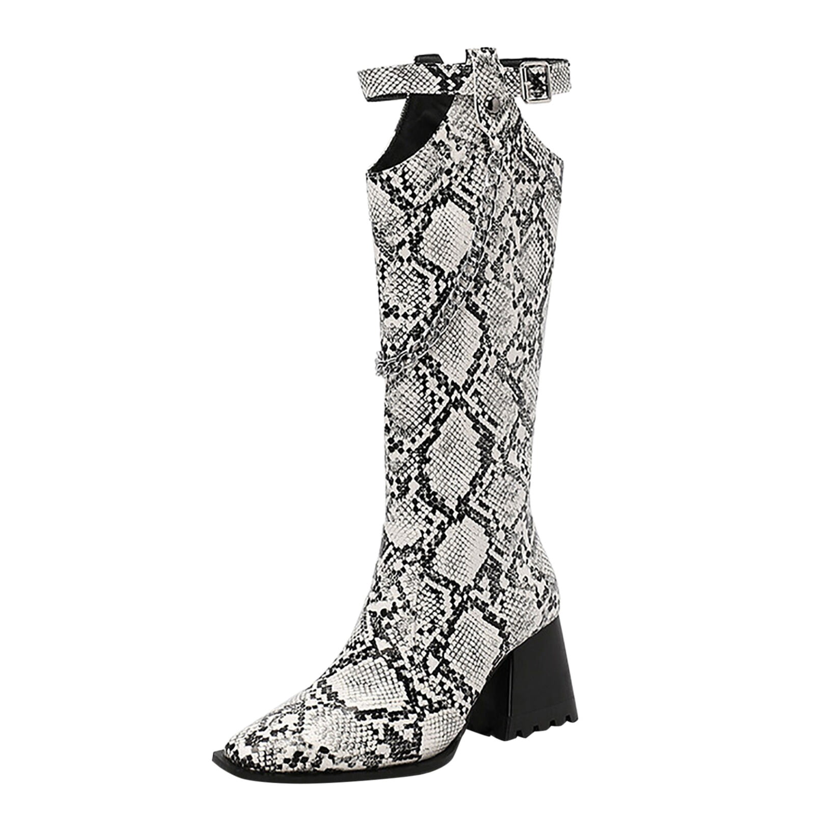 snakeskin knee high boots low heel