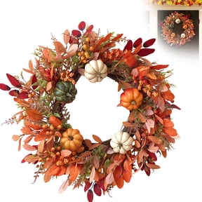 PLLFRLRT Xmas Thanksgiving Decorations Pumpkin Wreaths for Front Door Decors Farmhouse Wall Hanging Wreath