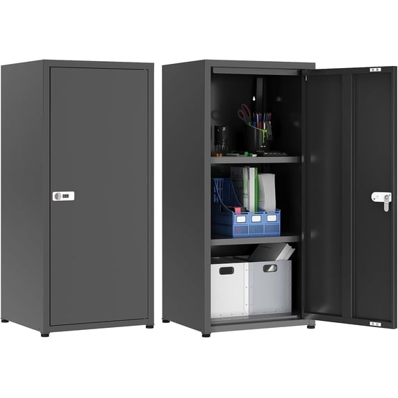 PLMFJQK Metal Locker Storage Cabinet with 1 Doors, Pantry with Shelves, Storage Cabinet with Adjustable Leveling Foot for Kitchen, Employees, Office,Locker,Black,34.5"*15.75"*13.78",Black