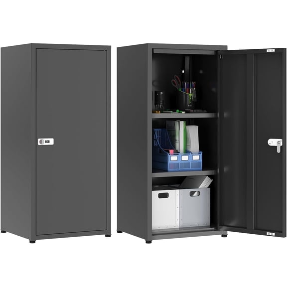 PLMFJQK Metal Locker Storage Cabinet with 1 Doors, Pantry with Shelves, Storage Cabinet with Adjustable Leveling Foot for Kitchen, Employees, Office,Locker,Black,34.5"*15.75"*13.78",Black
