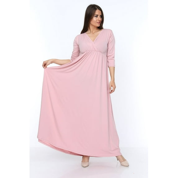 PLNA5215 - Women's 3/4 Sleeve Floral Print Plus Size Casual Party Maxi Dress