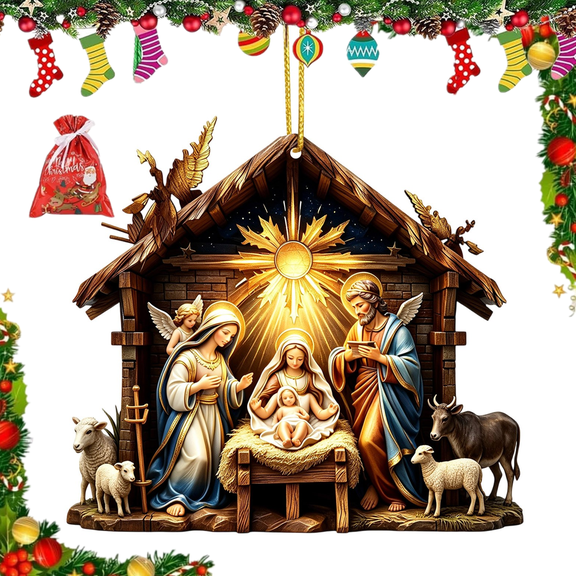 PLPPYFS 1 PC Nativity Acrylic 2D Ornaments for Christmas Tree, Rustic Design, Single Sided Christian Christmas Ornaments for Xmas Tree, Acrylic Religious Jesus Ornament Hanging Decor, Religious Gifts