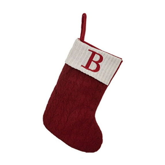 PLPPYFS 11.8 Inches Initial Monogrammed Christmas Stocking Personalized, Knitted Christmas Stockings, Embroidered Letter Christmas Stocking Decorations for Family Christmas Holiday Party Decor