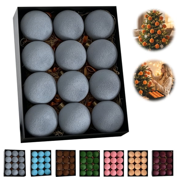 PLPPYFS 12 Pack Velvet Christmas Ball Ornaments Medium Flocked Christmas Tree Hanging Ornaments Shatterproof Flocked Decorative Balls for Xmas Tree Decorations