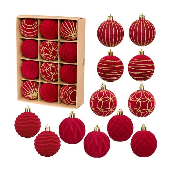 PLPPYFS 15 Pcs Velvet Christmas Balls Bulk Flocked Christmas Tree Ball Ornaments Plastic Xmas Decorative Hanging Ornaments, 2.36 inch Christmas Tree Ornaments Velvet Balls, for Christmas 2025