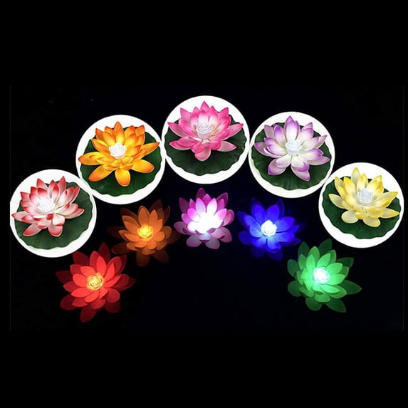 PLPPYFS 2 Pack Floating LED Lotus Flower Pond Lights, Color Changing Waterproof Plastic Floating Lily Lamp, Romc Water Light for Swimming Pool Garden Outdoor Water Surface Decor (7 in)