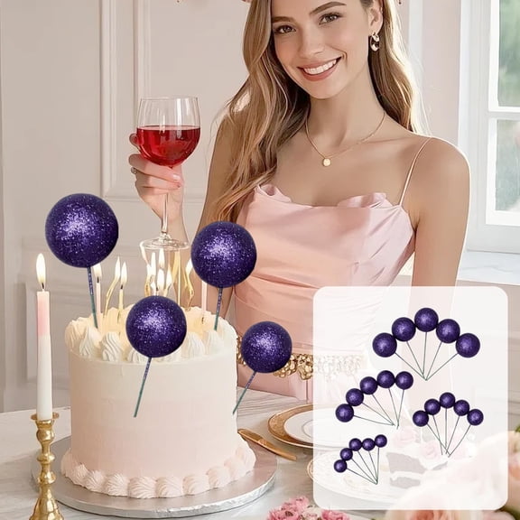 PLPPYFS 20 Pcs Mini Balloons Cake Topper Sticks, Glitter Balls Cake Picks for for Cake Decorating Supplies Foam Balls Cake decorations for Party Cake Birthday Cake Toppers Wedding & Birthday