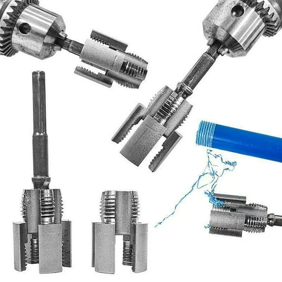 PLPPYFS 2025 New Pipe Thread Cutting Tool, Integrated Internal & External Pipe Threading Tool, Electric Drill Compatible PVC Pipe Threader Kit, 3/4" Pipe Sizes Rethreading Tool