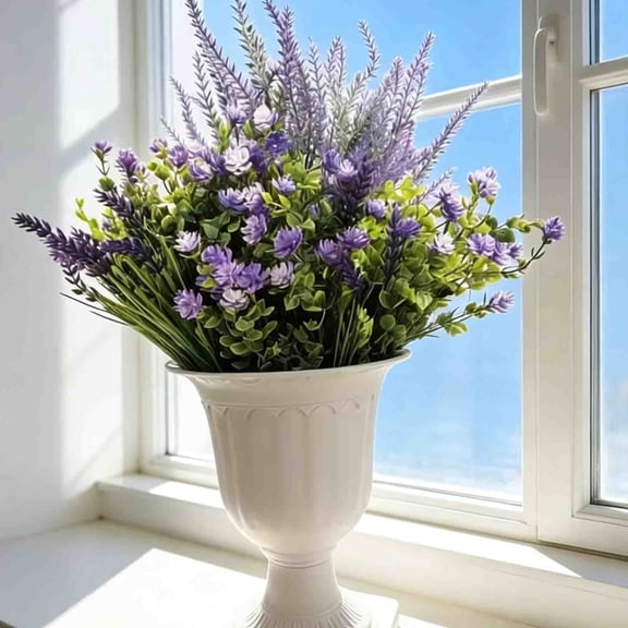 PLPPYFS 22 Pack Artificial Lavender Camellia Mixed Greenery Stems, Plastic Faux Flower Bouquet Picks for Home Window Garden Patio DIY Decor