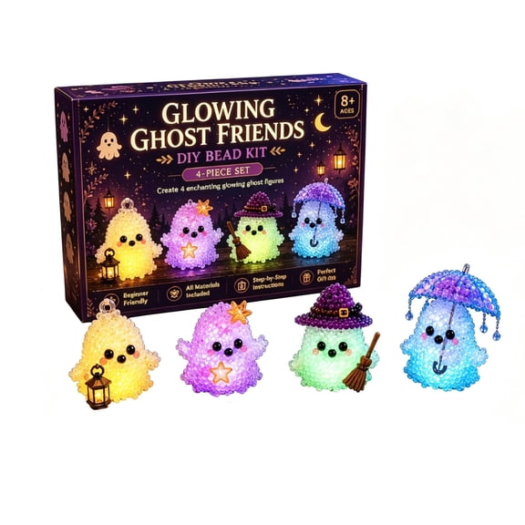 PLPPYFS 3D Beaded Ghost DIY Kit, Cute Ghost Bead Craft Set, Beginner Friendly Halloween Beading Set with Beads Wire Needle Instruction, Handmade Ghost Figurine Making Kit for Home Decor Gift