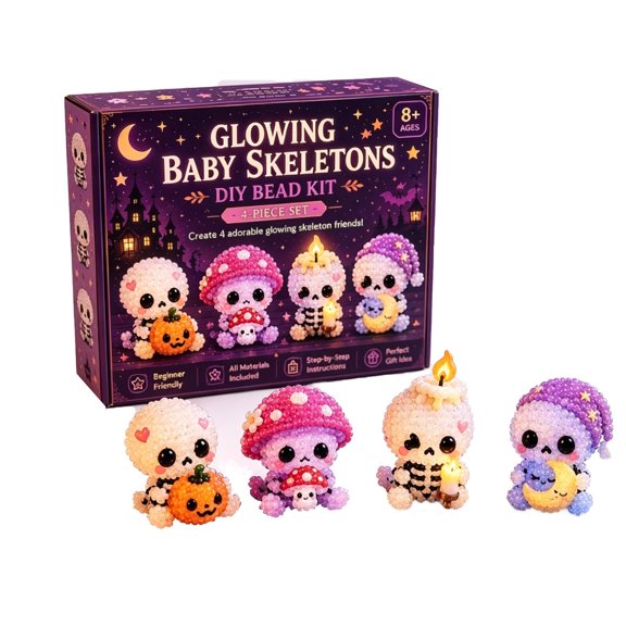 PLPPYFS 3D Beaded Skeleton DIY Kit, Cute Skeleton Bead Craft Set, Beginner Friendly Halloween Beading Set with Beads Wire Needle Instruction, Handmade Skeleton Figurine Making Kit for Home Decor Gift