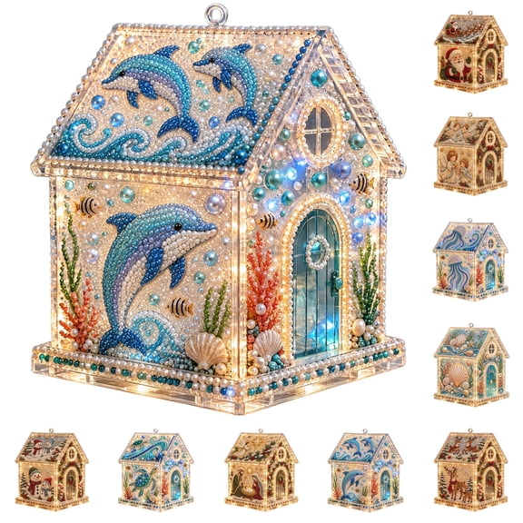 PLPPYFS 3D Plastic Christmas House Diamond Art Kit, Pearl Rhinestone DIY Ornament, DIY 3D Christmas Village with Pearls & Rhinestones, Plastic Holiday Ornament, Christmas Craft Gift for Adults