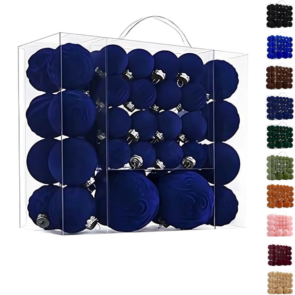 PLPPYFS 46PCS Velvet Christmas Ball Ornaments Set, Dark Blue Flocked Shatterproof Xmas Tree Decor, Assorted Hanging Ornaments with Loop for Home Holiday Decor, Christmas Tree Decoration