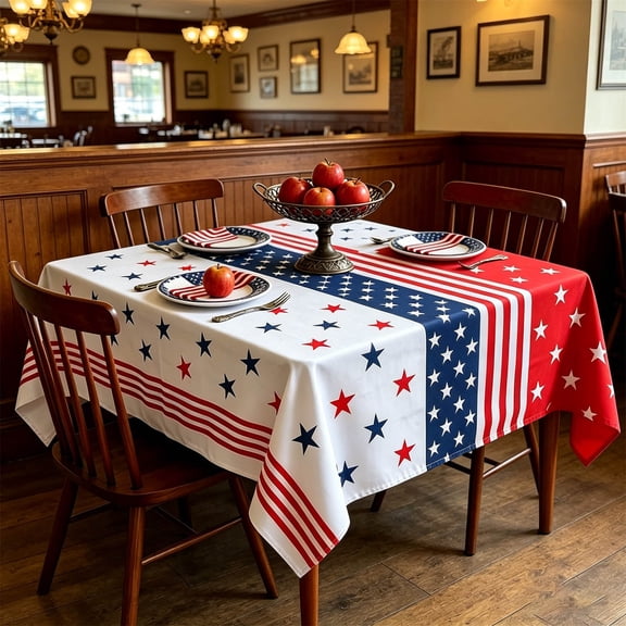 PLPPYFS 4th of July Tablecloth Square Patriotic Stars Table Cloth American Independence Day Memorial Day Table Cover for Kitchen Party Dining Picnic Indoor Outdoor Decor