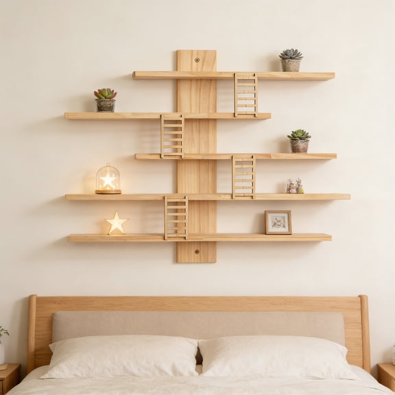 PLPPYFS 5-Tier Floating Wall Mounted Shelves - Trinket Shelf, Decor & Display Storage for Figurines, Dolls, Green Plants & Statues Ideal for Bedroom & Living Room & Office