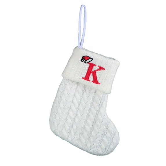 PLPPYFS 7.84 Inches Initial Monogrammed Christmas Stocking Personalized, Knitted Christmas Stockings, Embroidered Letter Christmas Stocking Decorations for Family Christmas Holiday Party Decor