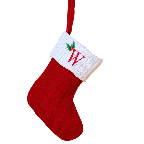 PLPPYFS 7.9 Inches Initial Monogrammed Christmas Stocking Personalized, Knitted Christmas Stockings, Embroidered Letter Christmas Stocking Decorations for Family Christmas Holiday Party Decor