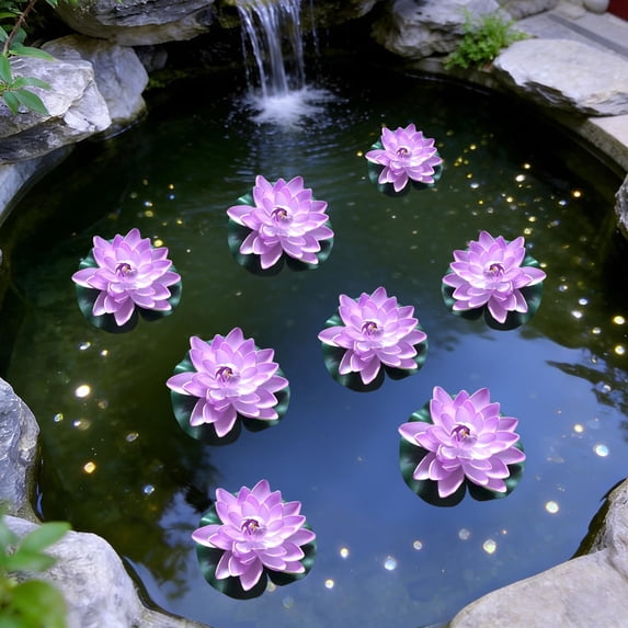 PLPPYFS 8 Pack Artificial Floating Foam Lotus Flowers, Realistic Floating Foam Lotus Flowers and Lotus Leaves, Lily Pads for Lake, Pond Plants Ornaments for Pool Water Decorations
