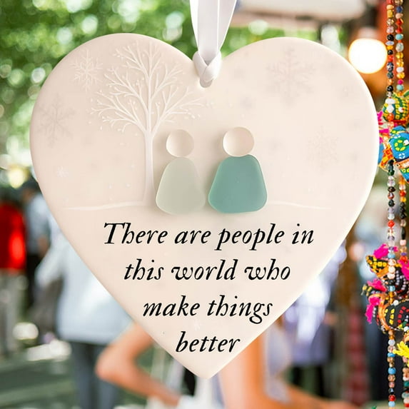 PLPPYFS Acrylic Heart-Shaped Sea Glass Friendship Decor, 2025 Christmas Tree Hanging Keepsake, Decorative Heart Pendant for Friends, Holiday Home Ornament, Sea Glass Hanging Ornament for Christmas