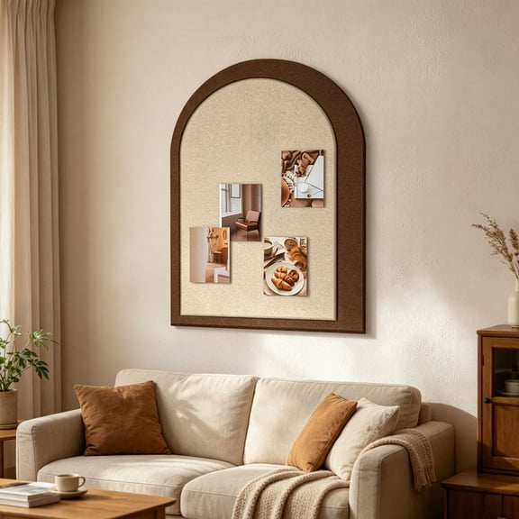 PLPPYFS Arch Shaped Linen Bulletin Board, Arched Polyester Frame with Beaded Trim, Decorative Pin Board Wall Organizer for Photos, Notes, Memo & Vision Board For Home Office 16" x 24"