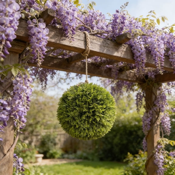 PLPPYFS Artificial Boxwood Topiary Ball Trees, Artificial Evergreens Cyprus Ball UV Resistant Fake Evergreen Shrubs Bushes Plants, Needle Grass Fake Plants for Outdoor Indoor Front Porch Garden