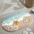 thumbnail image 1 of PLPPYFS Beach Bathroom Rugs Microfiber Nautical Cute Coastal Bath Mats for Bathroom Floor, Non Slip Quick Dry Absorbent Bath Rugs with Starfish Seashell, Machine Washable, 15.75x23.6in, 1 of 6