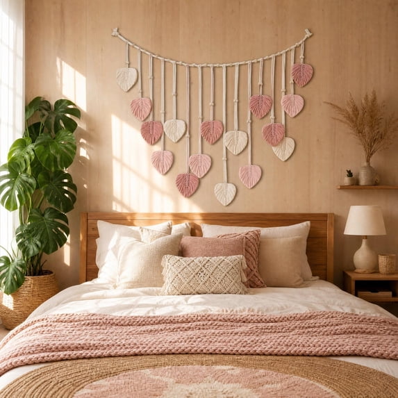 PLPPYFS Bohemian Leaf Macrame Wall Hanging Bedroom Decor, Large Boho Macrame Wall Hanging-Leaf Tapestry Decor for Bedroom, Handcrafted Green Nature-Inspired Wall Art, Refreshing Space Background