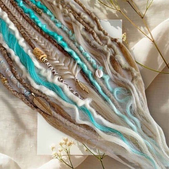 PLPPYFS Boho Braided Ponytail Extension, Elastic Dirty Braid Ponytail Long Viking Dreadlock Beads Ponytail Hand-braided Braids Hair Extensions Lightweight Natural Synthetic Hairpiece for Festival