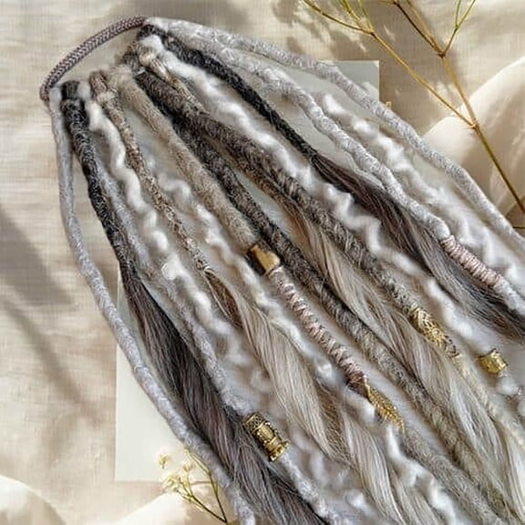 PLPPYFS Boho Braided Ponytail Extension, Elastic Dirty Braid Ponytail Long Viking Dreadlock Beads Ponytail Hand-braided Braids Hair Extensions Lightweight Natural Synthetic Hairpiece for Festival