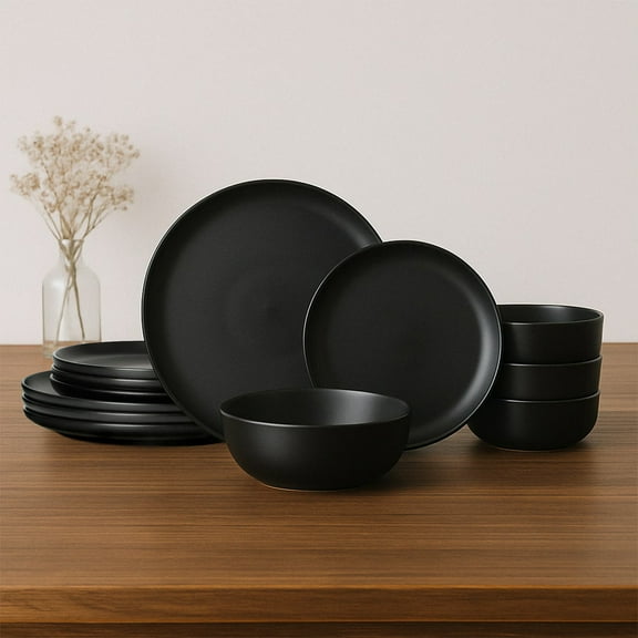 PLPPYFS Ceramic Dinnerware Sets, Plates and Bowls Sets, 12 Pieces Modern Stoneware Dinnerware Set for 4 Kitchen Dinner Set Ceramic Dishware Dishes Set, Scratch Resistant, Dishwasher & Microwave Safe