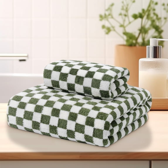 PLPPYFS Checkered Bath Towel, Cotton, Super Soft & Absorbent, Fade-Resistant, Cozy, and Perfect for Gifting Quick Dry for Beach Pool Swim Bathroom Spa Shower, Retro Checkered Design