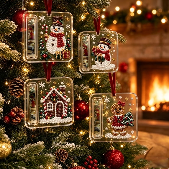 PLPPYFS Christmas Cash Gift Holder Ornament, 4PCS Christmas Ornaments DIY Pearl Diamond Art Kits, Acrylic Christmas Money Holders for Cash, Funny Holiday Xmas Tree Hanging Ornaments Decor